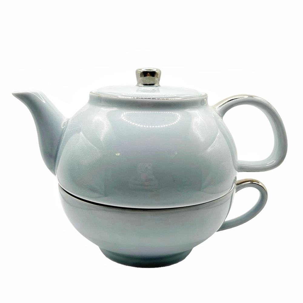 Indigo Grey & Silver Tea for One Set